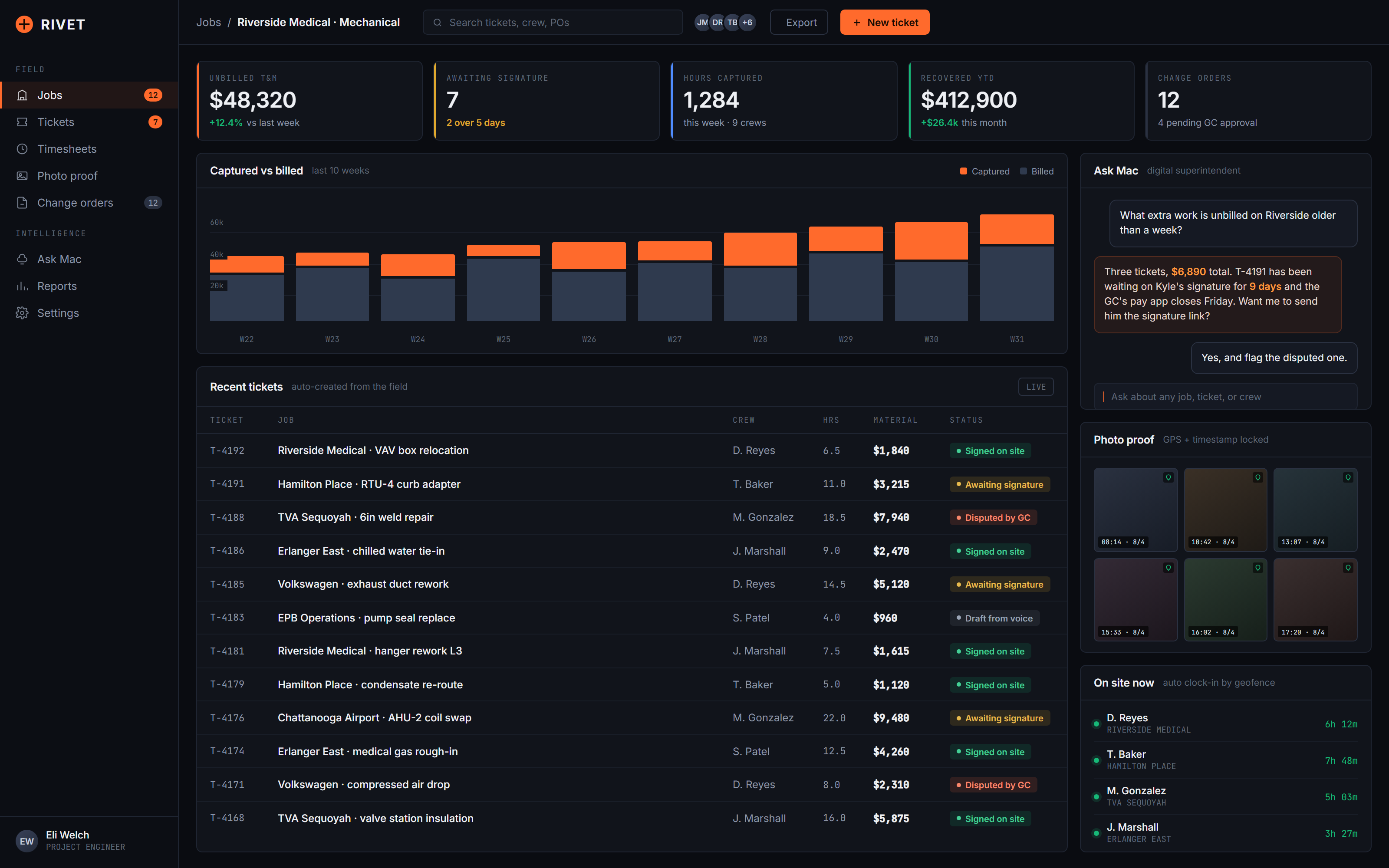 Rivet construction dashboard